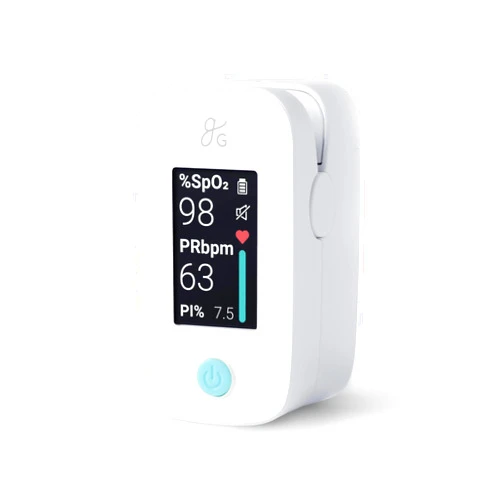 Greater Goods Finger Pulse Oximeter, Blood Oxygen Meter, Measures SpO2, Heart Rate, and PI, HSA FSA Eligible, Includes Batteries & Lanyard