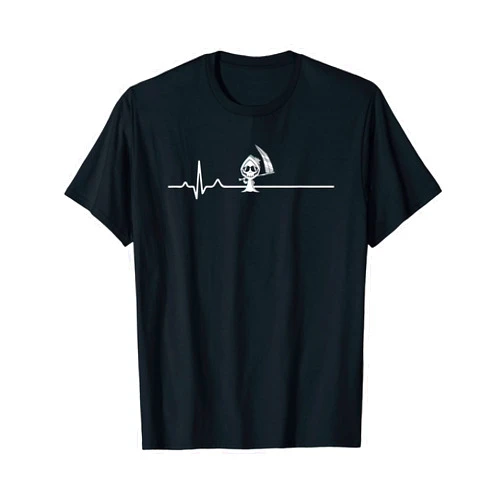 The Dark Humor Funny Cute Grim Reaper Death C.o. Funny Grim Reaper Heartbeat Death Cardiogram Goth Dark Humor T-Shirt