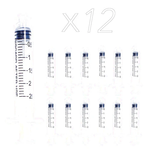 DHAIQC 12 Pack 2ml Plastic Luer Lock Syringe, Measuring Syringe Individually Sealed for Scientific Labs, Measuring Liquids, Feeding Pets, Oil or Glue Applicator (2ml, 12)