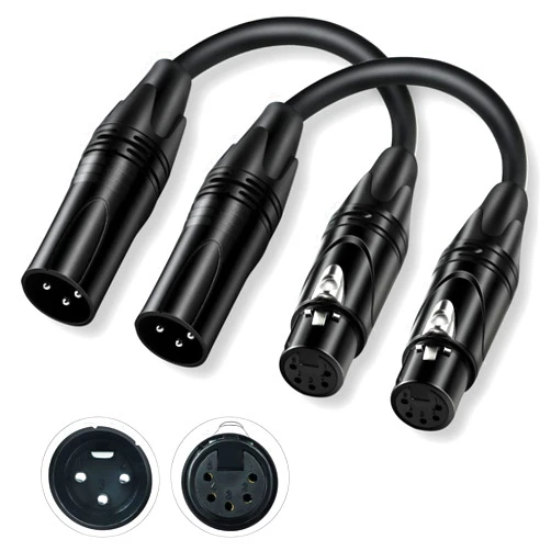 Czgor DMX Cable Adapter, Czgor 2 Pack DMX Male 3 Pin to DMX Female 5 Pin DMX Cable, 6’’ XLR 3M to XLR 5F DMX Lighting Cable, DMX 512 Stage Light Cable for Stage Lighting Input & Output