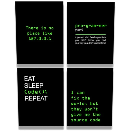 Govivo Office Decor - Computer Science Art - Set of 4 Geek Wall Art - Fun Gift For ICT Teacher, Student, Coding Nerd, Computer Programmer, Dad - 11x14 unframed print