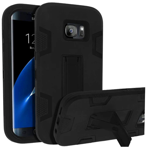 LUCKYCAT s7 Edge case, s7 Edge Phone case, SENON Slim-fit Shockproof Anti-Scratch Anti-Fingerprint Kickstand Protective Case Cover for Samsung Galaxy S7 Edge, Black