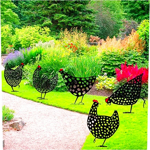 soulglass 5 Pcs Chicken Yard Acrylic Art Garden Statue Decor - Lifelike Hen Decoration Ornament Hollow Out Animal Shape Decor, Rooster Decor Garden Statue Sculpture for Home Backyard Lawn