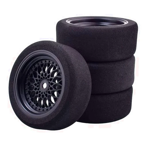 Shaluoman 4Pcs 1/10 On-Road Foam Tires& 2080-3mm Wheel Rims 12mm Hex for HSP HPI RC Racing Car Toy, Black
