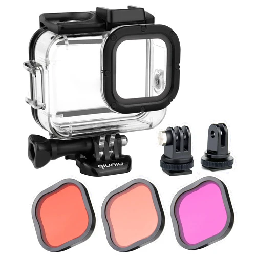 QiuNiu Protective Waterproof Dive Housing Case with Color-Correcting Filters (Red, Light Red, and Magenta) for GoPro Hero 9/10/11/12 /13 Black Cameras – No Lens Removal Needed – for Underwater Photography