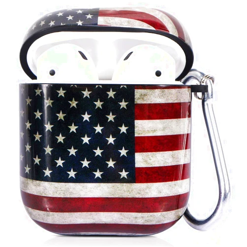 ROLEES Case for Airpods,3 in 1 Cute Marble Accessories Protective Hard Case Cover Portable & Shockproof Women Girls Men with Keychain/Strap/Earhooks for Airpods 2/1 Charging Case (American Flag)