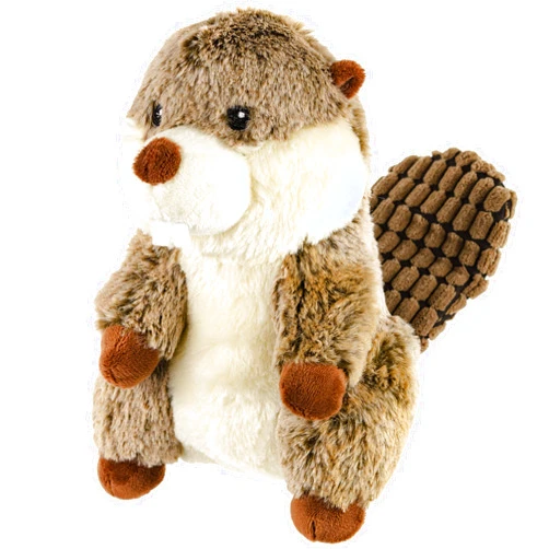 Giftable World 8 Inch Plush Pet Toy Beaver with Squeaker Crinkle and Corduroy Tail Dog Chew Toy