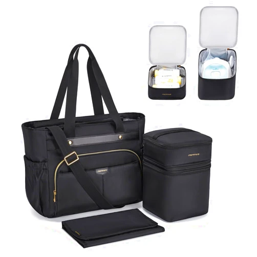 mommore Breast Pump Bag with Cooler for Medela, Spectra S1, S2, Diaper Bag Tote with Changing Pad, Baby Bag for Work