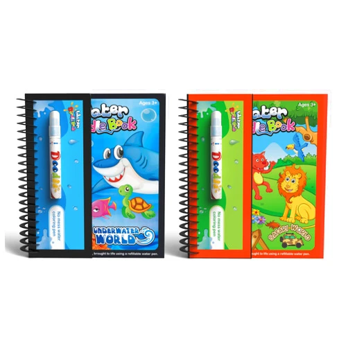 Emobii Kids Water Doodle Coloring Activity Book, 2-Pack Underwater & Safari Water Coloring Book for Kids, Color with Water for Paintless Mess-Free Painting, Perfect for Road Trips & Plane Rides