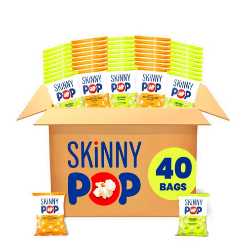 SkinnyPop Popcorn, Gluten Free, Non-GMO, Healthy Snacks, Skinny Pop Variety Pack (Original & Dairy Free White Cheddar Popcorn), 0.5oz Individual Size Snack Bags (40 Count)