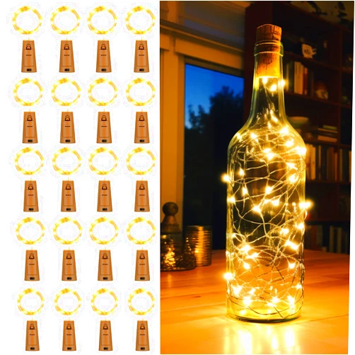 LEDIKON 20 Pack Wine Bottle Lights with Cork Battery Operated 3.3ft 20 LED Silver Wire Cork Fairy Lights for Liquor Bottles,Jars,Crafts,Wedding,Party,Centerpieces,Table Decor,Warm White