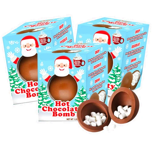 Sweetzo Christmas 2023 Hot Chocolate Melting Balls with Mini Marshmallows, Individually Wrapped Cocoa Melts, Holiday Themed Dessert Drink, Pack of 3, 1.25 Ounces (Hot Chocolate Balls) (Individuals)