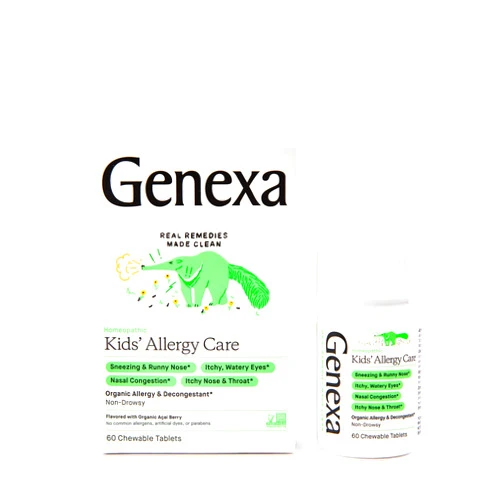 Genexa Kids' Allergy Care | Non-Drowsy, Homeopathic Decongestant & Allergy Medicine Relief for Children | Delicious Organic Acai Berry Flavor | 60 Chewable Tablets