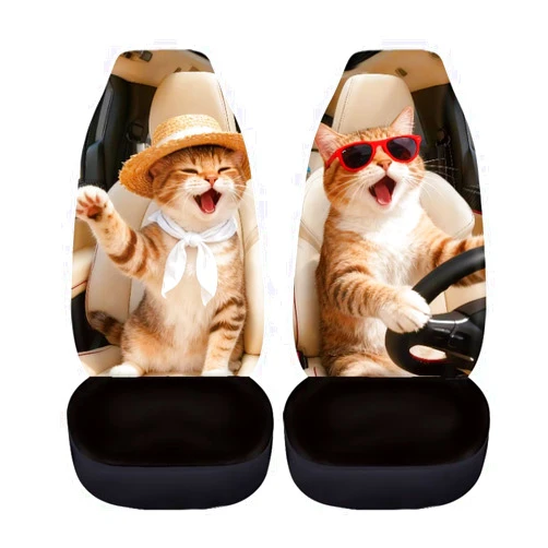 TOADDMOS Cat Driving Car Seat Covers 2 Pcs Cute Car Seat Covers Front Seats Only Easy to Install and Clean Protection Interior Accessories Universal Fit for Most Cars SUVs and Sedans