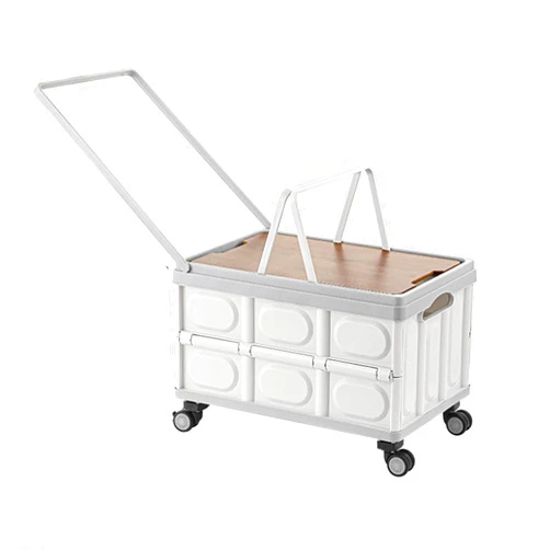 Iryreafer Collapsible Shopping Cart 55L, Rolling Storage Crate with Lid and Wheels, Durable Plastic Storage Box for Groceries, Camping, and Utility
