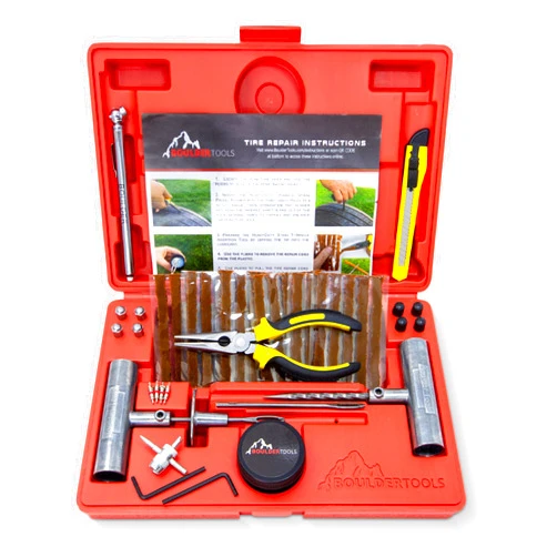 Boulder Tools Heavy Duty Tire Repair Kit - Flat Tire Puncture Repair Kit - Professional Tools for Quick and Easy Repair - Suitable Tire Plug Kit for Car, Truck, RV, Motorcycle, Tractor, and Trailer