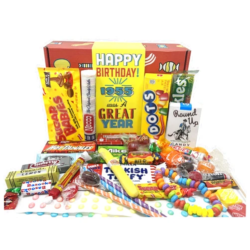 RETRO CANDY YUM ~ 1955 70th Birthday Nostalgic Candy Gift Basket Box Assortment from Childhood Memories for 70 Year Old Woman or Man Born 1955 jr