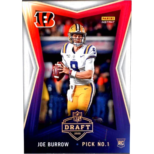 Panini America 2020 Panini Instant Draft Night Football #1 Joe Burrow Cincinnati Bengals RC Rookie Official NFL Trading Card FIRST RELEASED CARD WITH NFL LOGO LIMITED PRINT RUN (SEE SCAN BACK FOR DETAILS) Streaks on Scan are NOT on the card itself