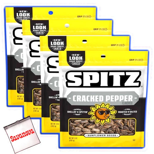 Savanova Spitz Cracked Pepper Sunflower Seeds, 6oz (4-Pack), Roasted, Salted Seeds