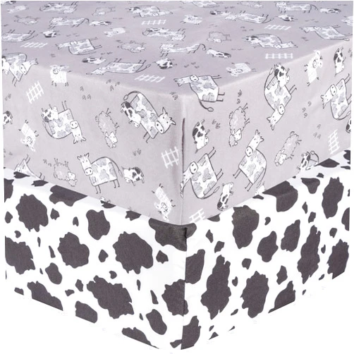 Sammy & Lou Cottage Cow 2-Pack Microfiber Fitted Crib Sheet Set, Fits Standard Crib Mattress 28 in x 52 in; Fully Elasticized,