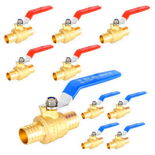 EFIELD 10-Pack EFIELD 1-Inch Pex Crimp Full Port Shut-off Brass Ball Valve for Hot and Cold Water, Potable Water
