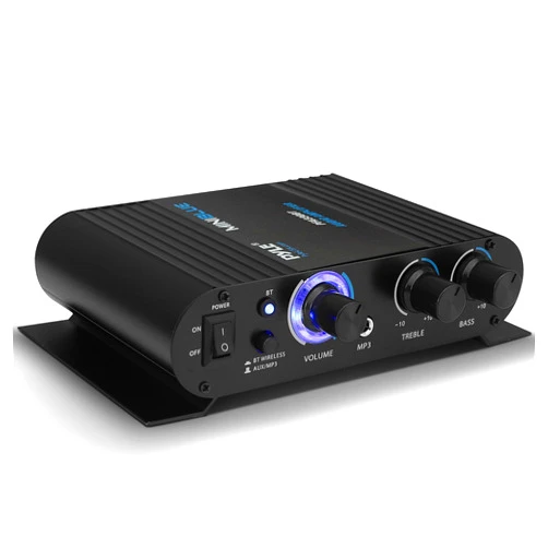 Pyle Wireless Bluetooth Home Audio Amplifier - 90W Dual Channel Mini Portable Power Stereo Sound Receiver w/ Speaker Selector, RCA, AUX, LED, 12V Adapter - For Smartphone PA, Studio Use - PFA330BT