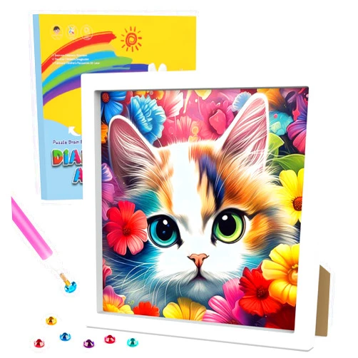 Genius maker Diamond Art Kits for Kids with Frame, Cat Diamond Art Kits Painting for Kids, Diamond Gem Art for Girls Boys, Painting Arts and Crafts for Home Room Decor(7x7inch)
