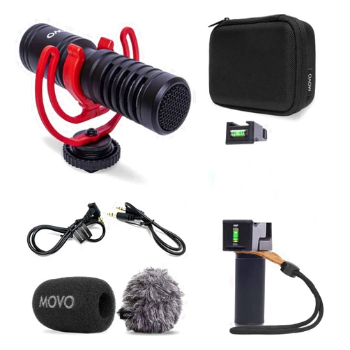 Movo VXR10-PRO External Video Microphone for Camera with Rotating Grip Handle, Shock Mount - Compact Shotgun Mic Compatible with Smartphones and DSLR Cameras - Battery-Free DSLR Microphone