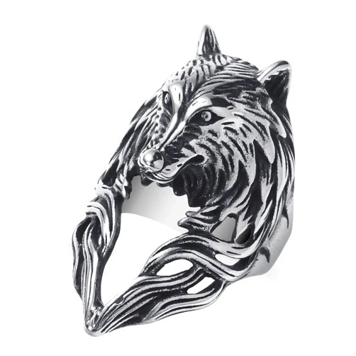 KIRTIJW Gothic Crow/Dragon/Eagle/Lion/Snake/Tiger/Wolf Ring Stainless Steel Punk Biker Animal Rings Jewelry for Men Boys Size 7-13