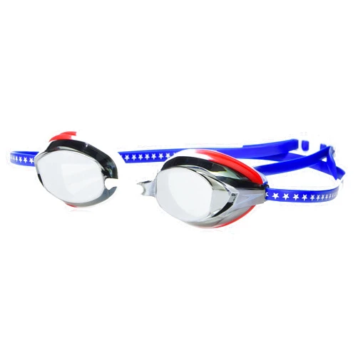Speedo Unisex-Adult Swim Goggles Vanquisher Extended View, Mirrored Red/White/Blue/Grey