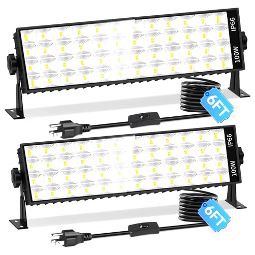 ISUERFY 2 Pack LED Shop Light, 100W 11000LM Ultra Brighter, Plug in Garage Light with On/Off Switch + 6FT Cord, 6000K IP66 Waterproof Bay Lighting for Garage Workshop Workbench Warehouse Factory Yard Outdoor