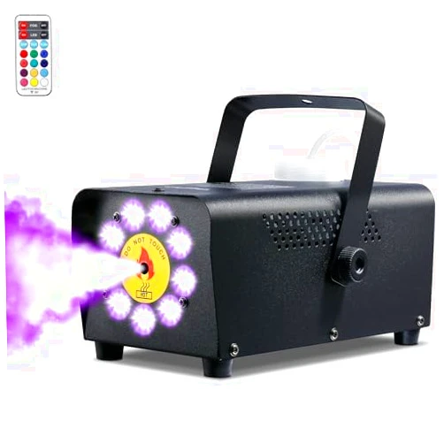 Theefun Fog Machine, Theefun Smoke Machine 2500CFM with 9 LED 12 Color Lights Strobe Effect Portable 350ml Big Tank Capacity Stage Smoke Machine Fog Indoor with Wireless Remote Control for Wedding DJ Party