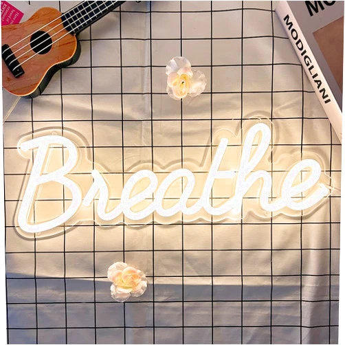 DIVATLA Breathe Neon Sign for Wall Art, USB Powered, Hanging Neon Sign for Yoga Studio Wall, Home, Bedroom, Reading Room Decoration by , Size 17x6 inches, Warm White