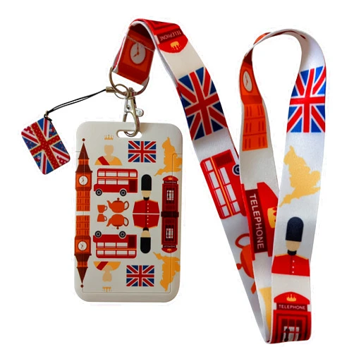 The Electric Mammoth British London Print Lanyards w/ID Badge Holder and Charm (Landmarks)