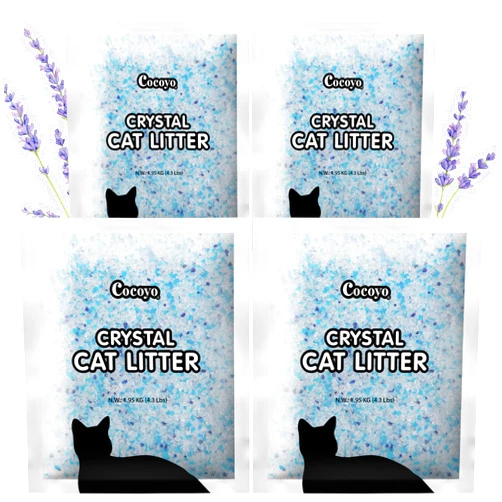 COCOYO Lavender-Scented Crystal Cat Litter I Silica Gel Cat Litter – 17.2 Lbs Value Pack (4.3 Lbs x 4)