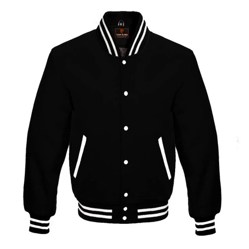 Mak & Rid American Letterman Baseball School College Boy Varsity Jacket Full Wool Multicolors option (L, Black)