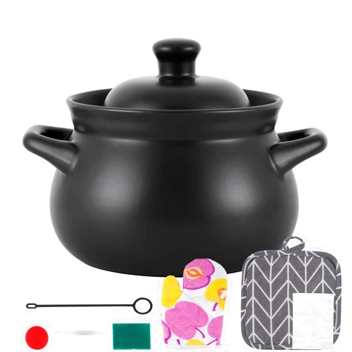 Consfly Chinese Ceramic Cooking Pot 3L Chinese Casserole/Stew Pot/Clay Pot/Earthenware Cooking Pot with Lid, Ceramic Stock Pot Soup Cooker, Even Heating