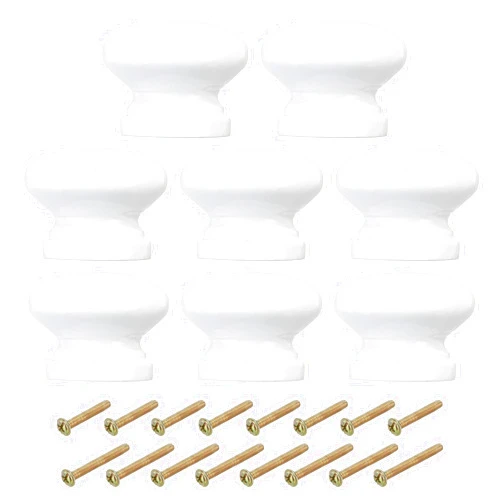 PATIKIL 1-1/8 Inch Cabinet Knobs, 8 Pcs Round Drawer Dresser Knobs Wood Handles Knobs Drawer Pulls with Screws for Kitchen Cupboard Furniture Door, White