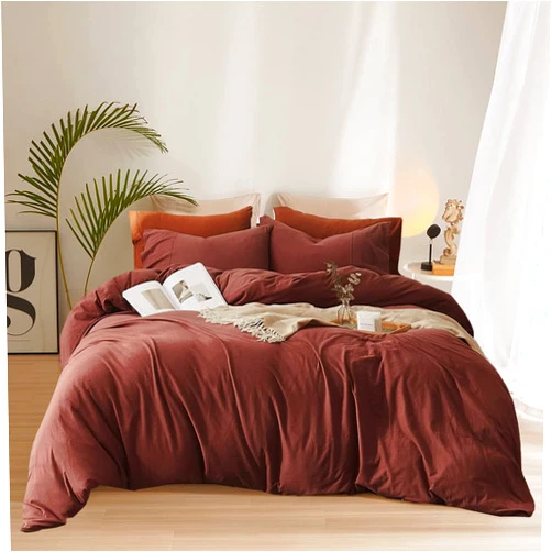 Pureant Brick Red Comforter Sets Full Solid Dark Rust Red Bedding Comforters Modern Plain Purplish Cotton Bed Quilts Women Girls Blackish Red Warm Blankets Pure Dark Brown Red Durable Bedding Vintage