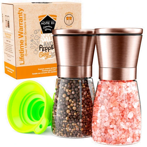 HOME EC Original Copper Salt and Pepper Grinder Set - Adjustable Copper Salt Grinder & Copper Pepper Grinder - Copper Salt and Pepper Shakers set - Copper Pepper Mill & Copper Salt Mill