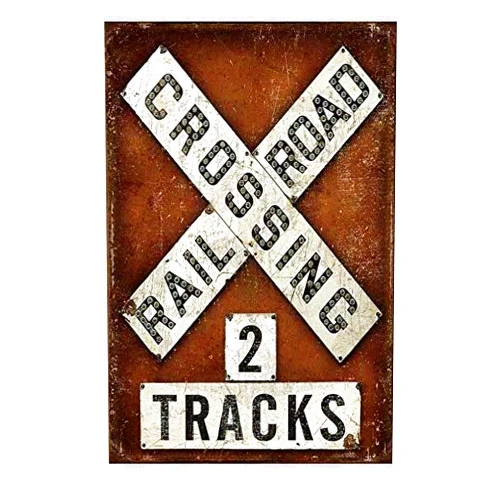 ZMKDLL Metal Plate Sign Railroad 2 Tracks Crossing Train Wall Home Decor Cave Tin Bar