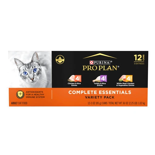 Purina Pro Plan Gravy, High Protein Wet Cat Food Variety Pack, Complete Essentials Chicken and Turkey Favorites - (2 Packs of 12) 3 oz. Cans
