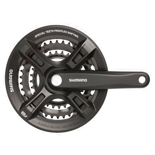 Shimano Altus FC-M311 Crankset - 170mm, 7/8-Speed, 42/32/22t, Riveted, Square Taper JIS Spindle Interface, Black, With Chainguard