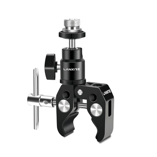 LANXIRE Super Clamp Mic Clip Mic Mount with Mini Ball Head for Microphones - Max Load 4.4lb/2kg - 1/4