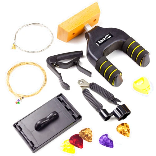 RockJam Universal Guitar Accessories Super-kit with Hanger, Capo, Electric & Acoustic Strings, Tuner Multi-Tool, Plectrums & Pick Holder (RJACC01)