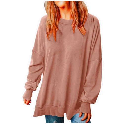 Piuwrlz Women's Oversized Sweatshirt Long Sleeve Loose Shirts Solid Pullover Tops Comfy Blouse Fall Trendy Clothes
