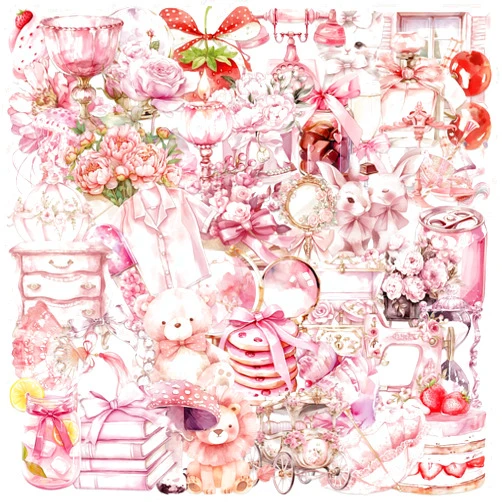 PRETTY SUNSHINE Cute Pink Stickers 50Pcs Waterproof Anime Decals for Water Bottles, Laptop, Journal, Planner, Skateboard, Luggage, Phone, Kawaii Aesthetic Stickers for Girls and Women, PET Transparent Stickers