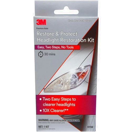 3M Auto Restore and Protect Headlight Restoration Kit, Use On Plastic Lenses, Headlights, Taillight, Fog Lights and More, Includes Sanding Discs, Headlight Clear Coat Wipes, Foam Pad and Glove (39194)