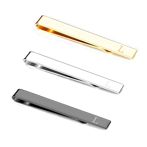 UBGICIG 3 Pcs Stainless Steel Tie Clips for Men Elegant Personalized Letter Tie Clip Set for Men Classic Gold Silver Black Tone Tie Bar Father's Day Gifts Business Wedding Anniversary