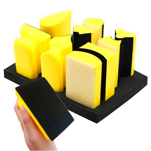Zalaxt 9-Piece Contoured Profile Hand Sanding Block Set, Hook and Loop Foam Material Hand Sander Block, Interchangeable Assorted Convex & Concave Shapes, for Wood, Auto Body Repair and Paint, Furniture